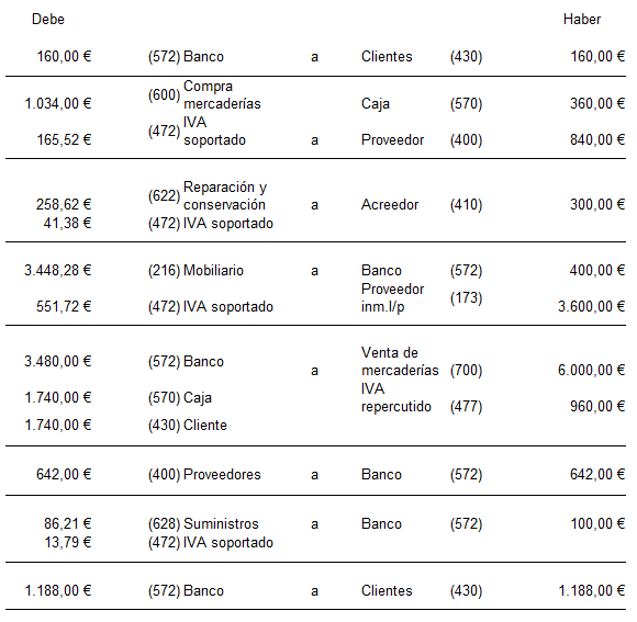 Contabilización en el libro diario de las operaciones que tienen lugar durante el ejercicio económico